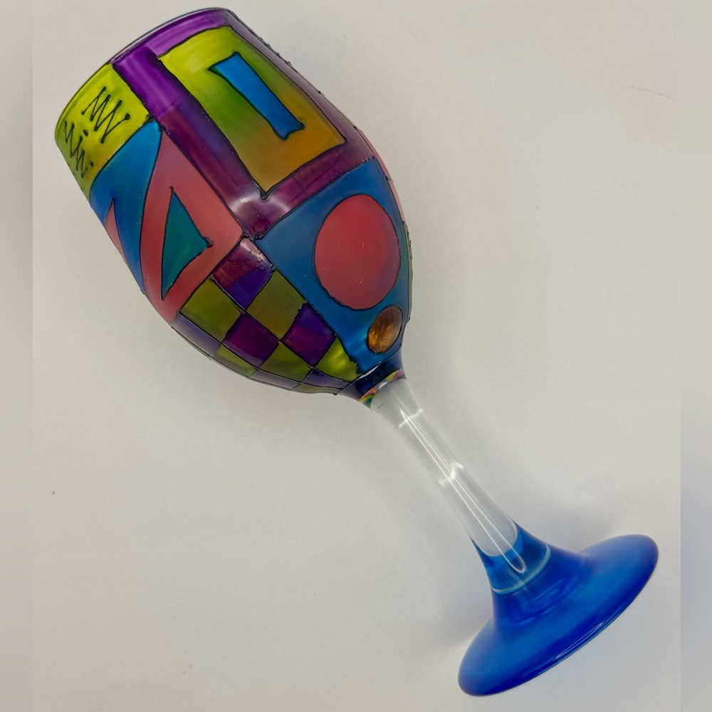 Pair of Handpainted Funktini Wine Glasses Wedding Gift Birthday Gift Colorful - Picture 7 of 7
